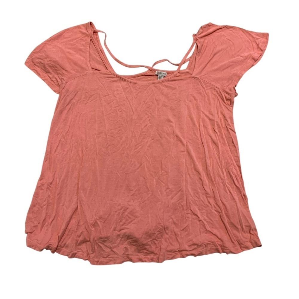Guess 1981 XL Salmon Pink Square Neck Criss-Cross Back Knit Top Blouse